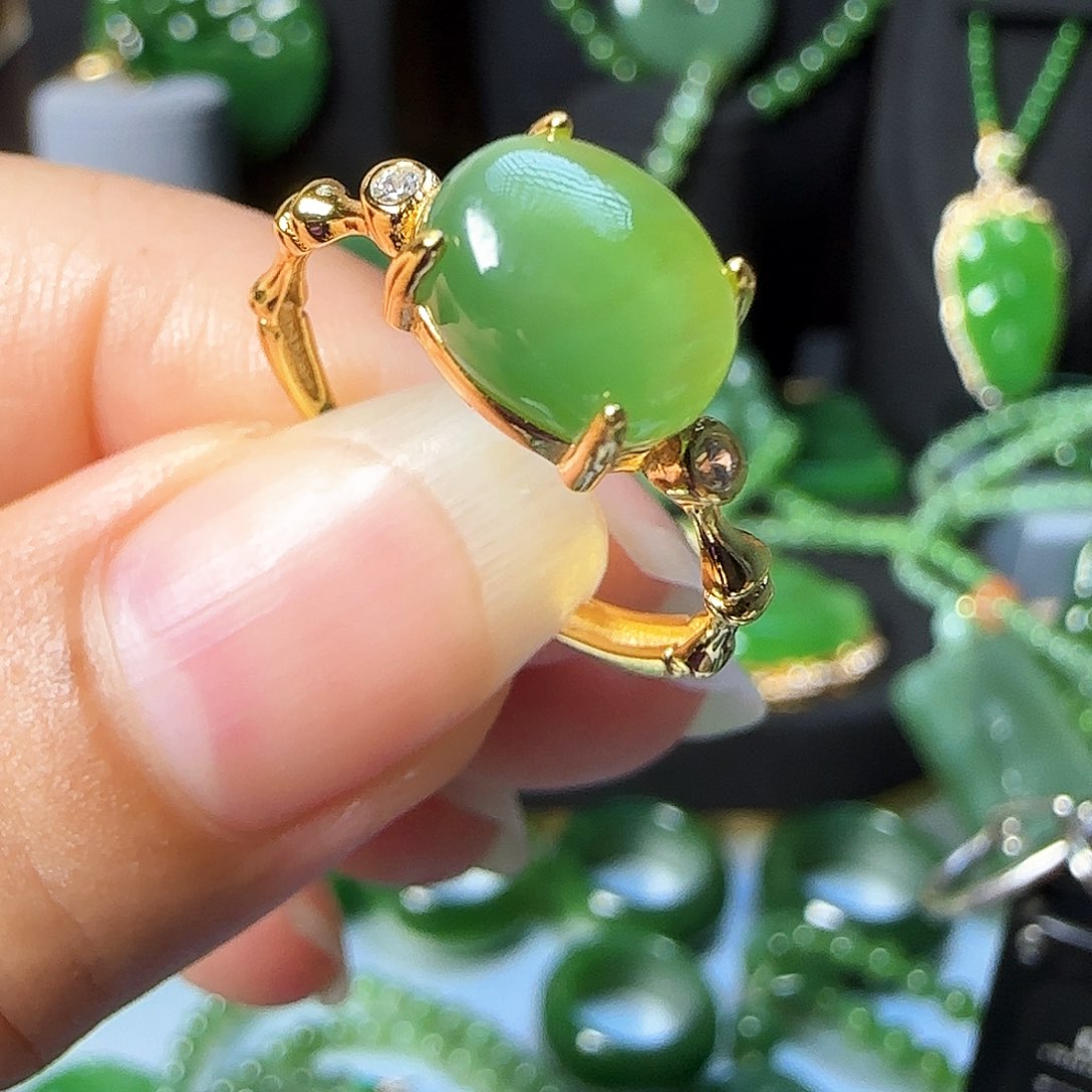 和田玉（碧玉）戒指银S925镶嵌