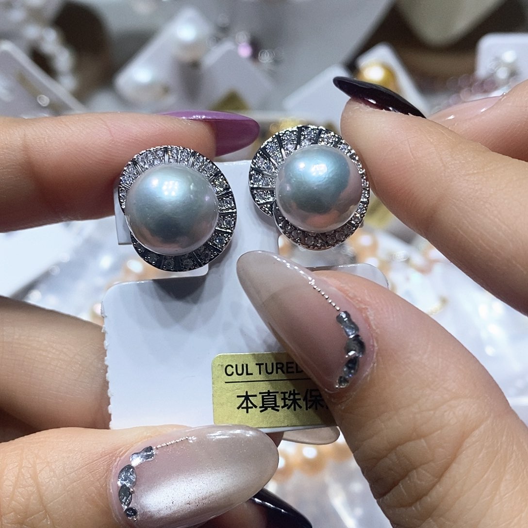 淡水珍珠耳钉银S925镶嵌