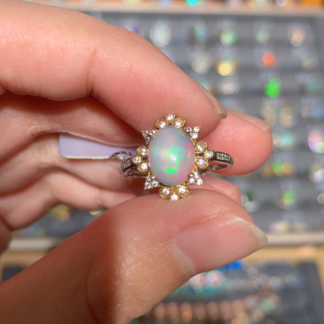 银S925镶嵌欧泊欧泊戒指y