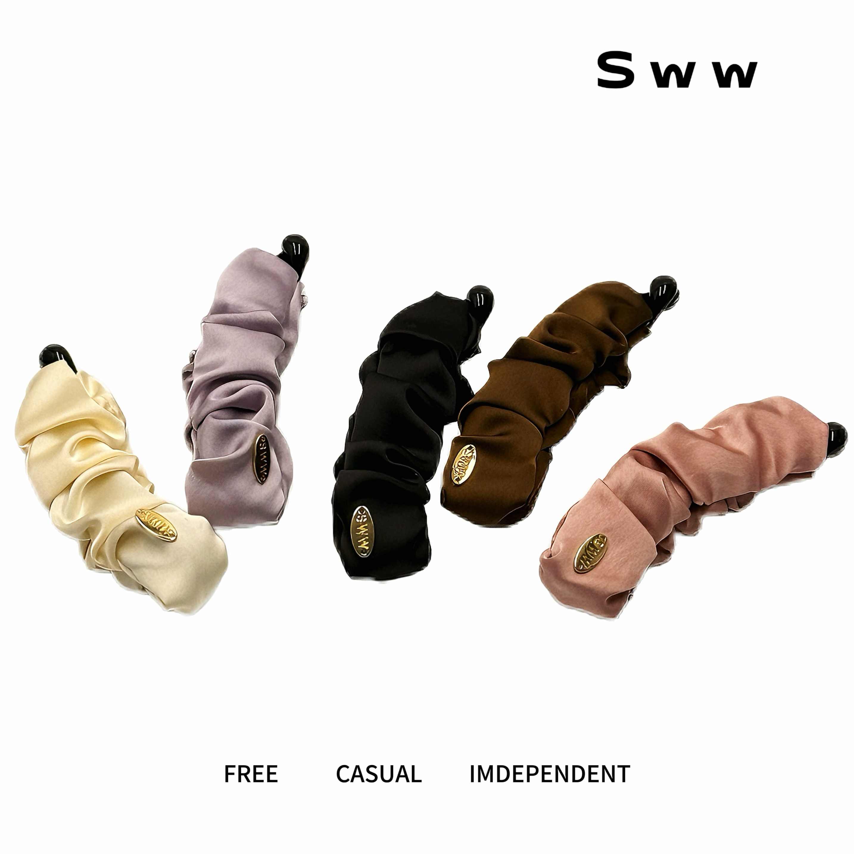 SWW新款褶皱缎面高级感网红气质香蕉夹后脑勺抓夹时尚百搭发饰