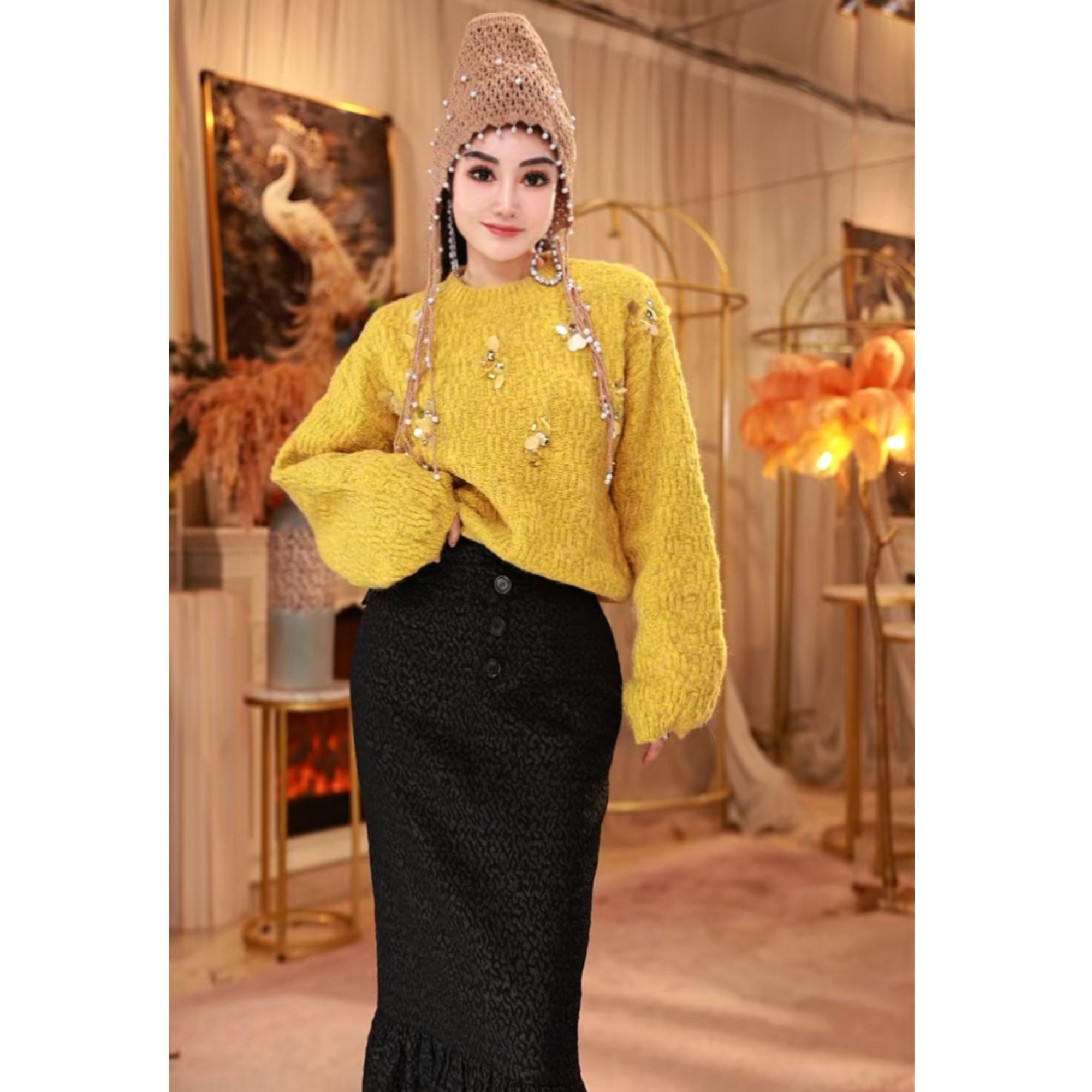 【星姐推荐】星原创高级定制「柠黄绒花」设计师秋季小众轻奢名媛上衣