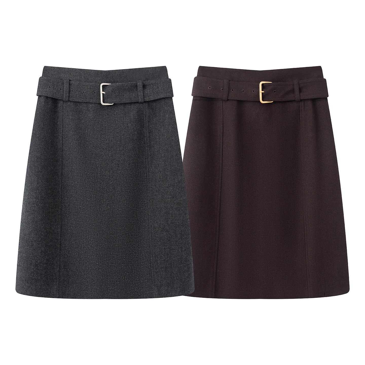 --2025秋冬新款高腰显瘦毛呢半身裙短款A字裙腰带开叉女208