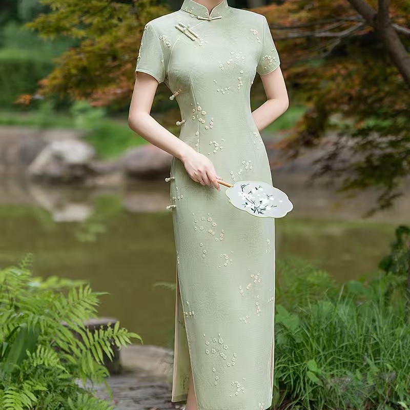 〔送考旗袍〕夏季复古改良国风旗袍长款刺绣修身显瘦清新气质连衣裙