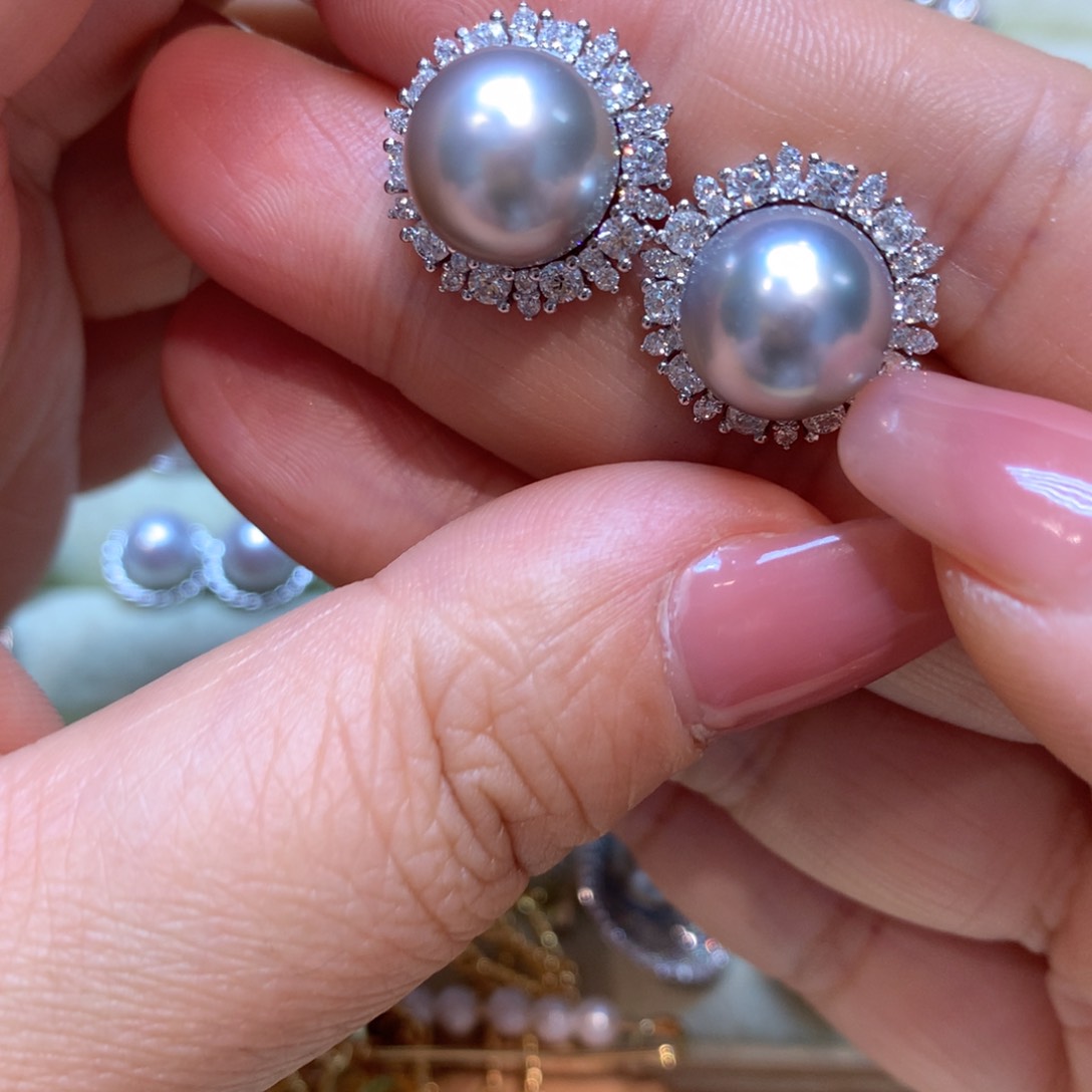 海水珍珠耳饰银S925镶嵌