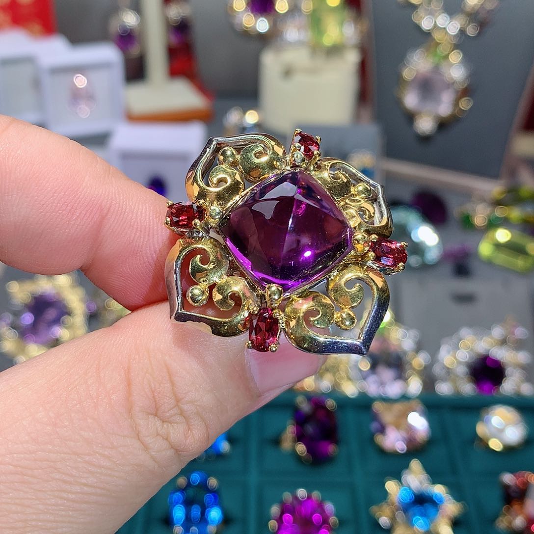 紫晶戒指银S925镶嵌戒指