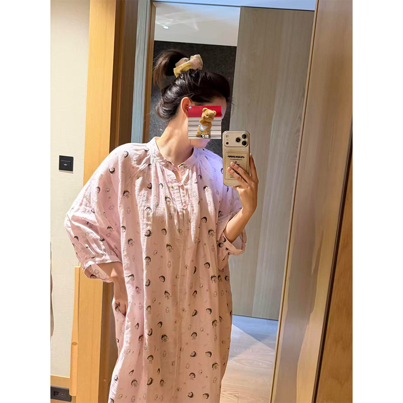 【DMXJ大梦想家】甜美樱桃小丸子睡裙睡衣女夏季七分袖家居服长裙