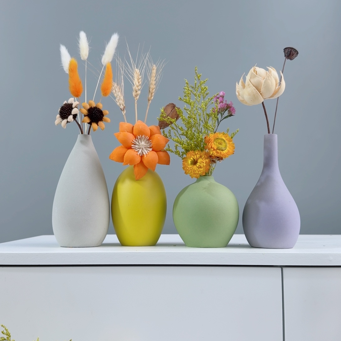摆件陶瓷小花瓶含花总高约20-30cm