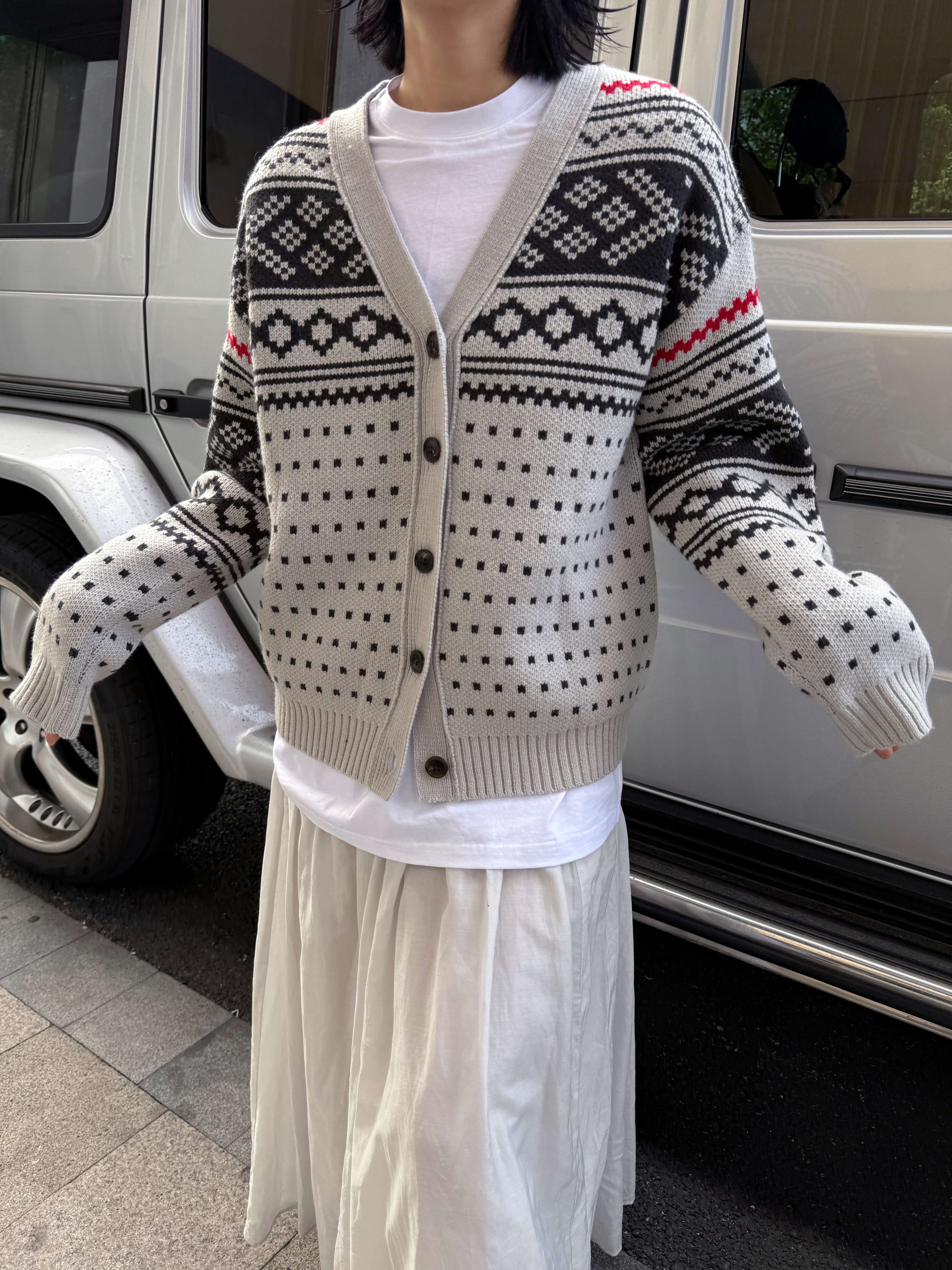 AEEANCEE新款时尚洋气百搭女装几何波点毛线开衫潮流休闲服ZQ6158