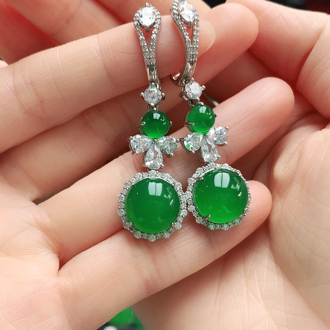 玛瑙/玉髓耳钉银S925镶嵌