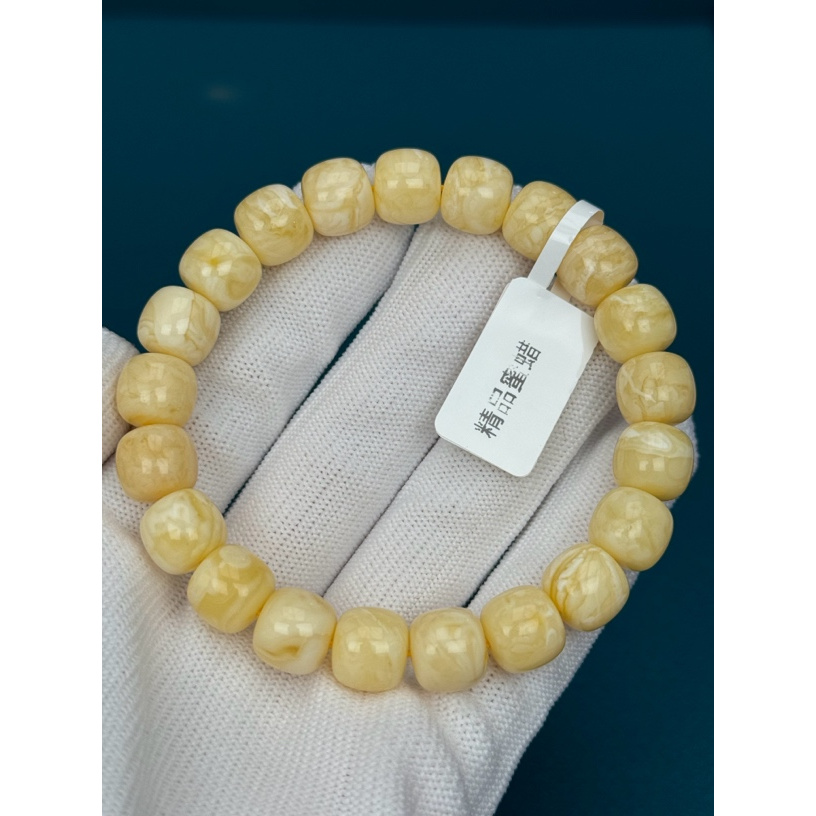 M3894 天然原矿蜜蜡 白妖花手串10.4×9.6mm 抖音基地质检发货