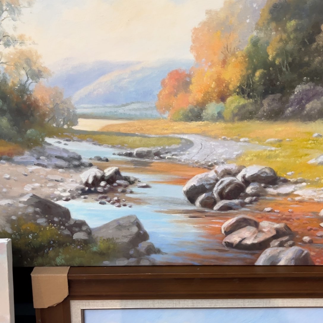 油画小*狸风景手绘油画带框