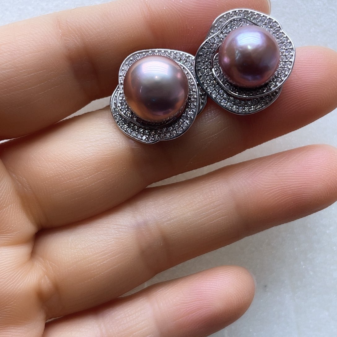 淡水珍珠耳饰银S925镶嵌