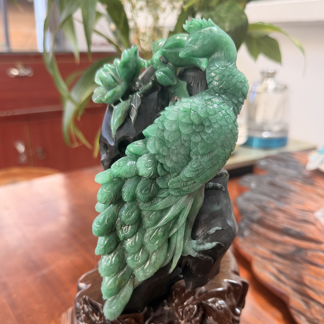 天然非洲翠黑乌鸦料巧雕孔雀