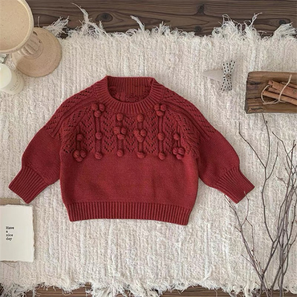 【圣诞限定】甜汐·25冬~女童红色洋气球球圣诞毛衣865131（童装汉服）