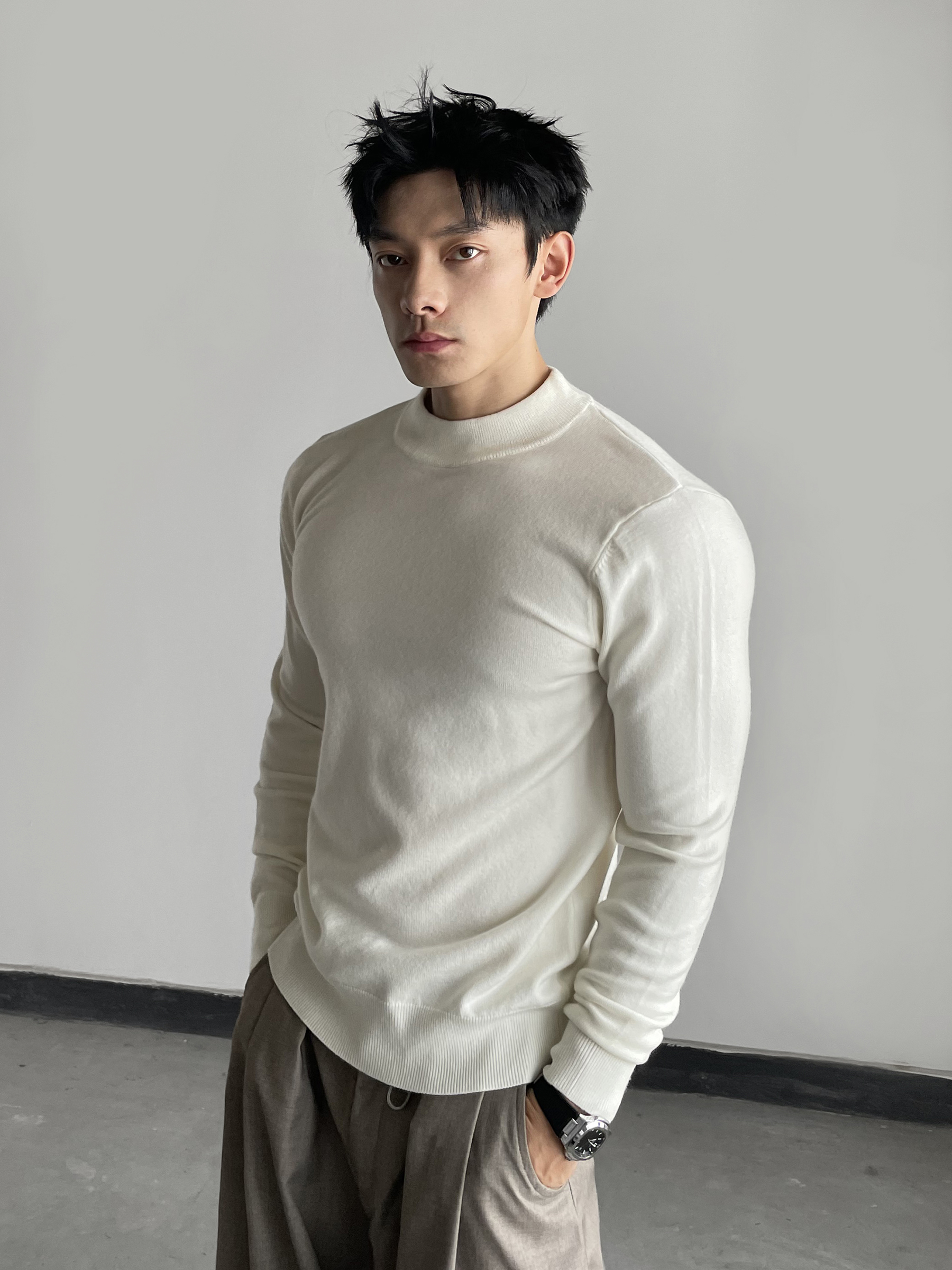 DAY NY美式薄款基础款半高领内搭针织衫男修身打底衫毛衣情侣潮