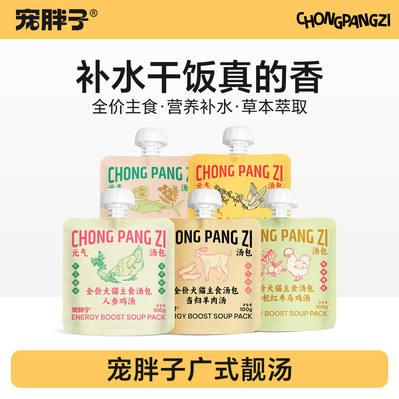 宠胖子广东靓汤宠物猫咪狗狗通用全价主食补水三文鱼乳鸽鸡肉汤包