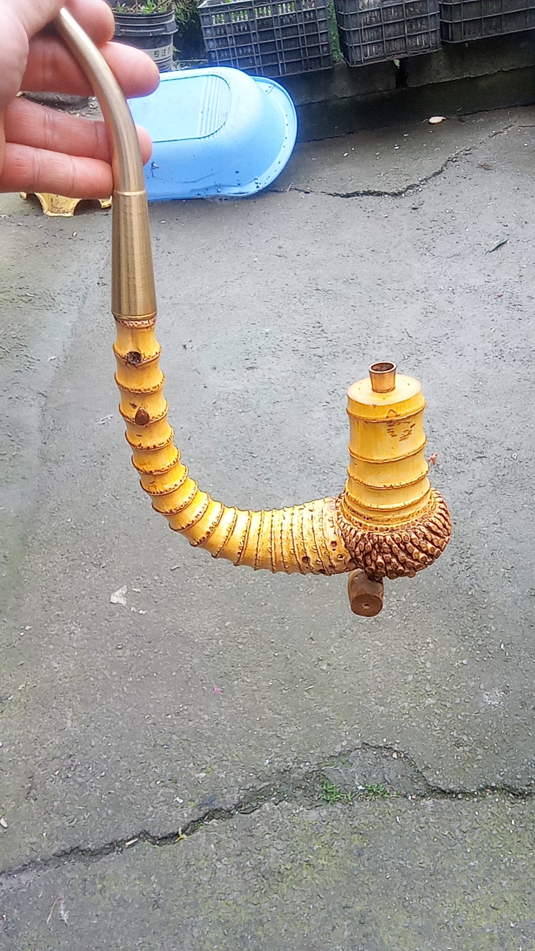 贵州竹根手把件烟斗纯手工雕刻工艺品