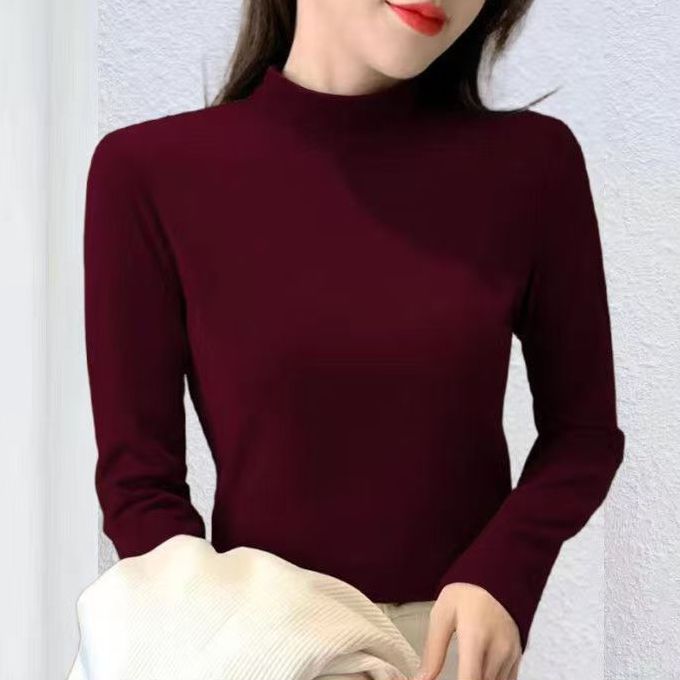 半高领打底衫女春秋冬内搭2025新款修身中领长袖t恤德绒磨毛上衣