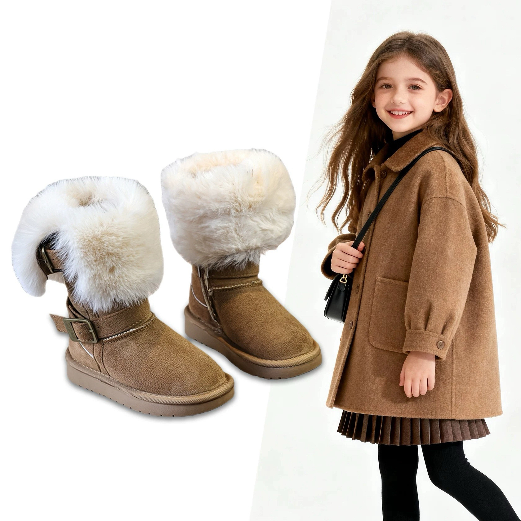 女童雪地靴冬季新款儿童加绒加厚长筒靴小女孩韩版两穿棉靴