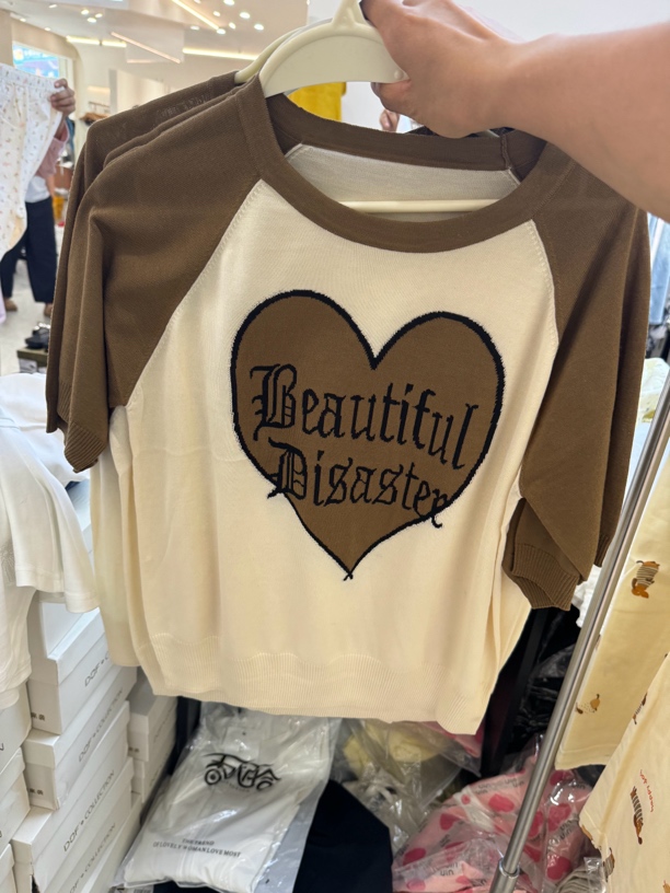 短袖时尚宽松心形长袖T恤女针织短袖