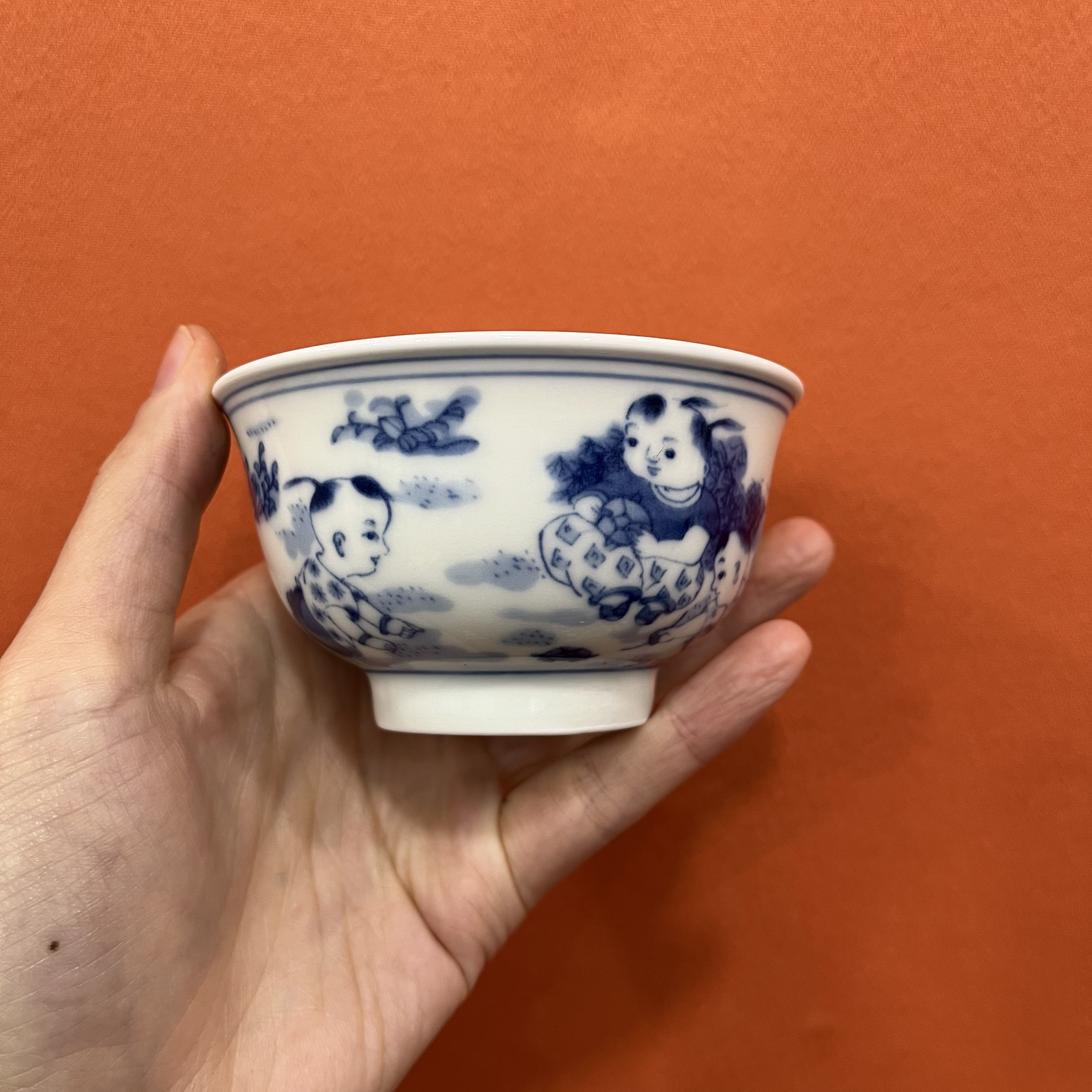 青花釉下彩陶瓷童趣童子主人杯容量100毫升品茗杯