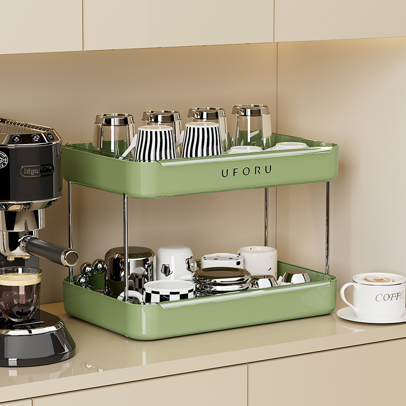 橱明星多功能沥水杯架中古风家居茶杯收纳架加高双层桌面置物架