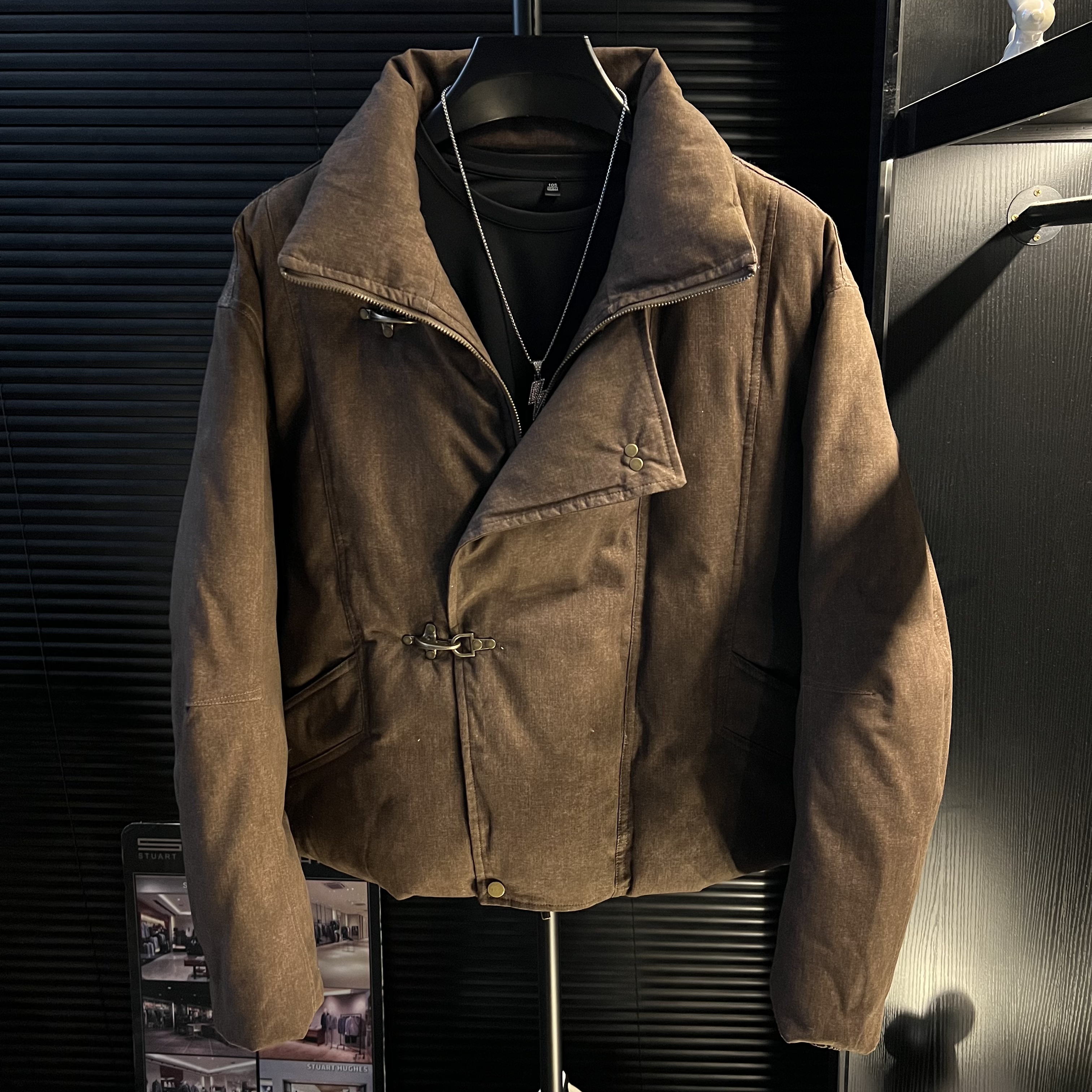 H-男装飞机扣翻领短款棉服外套百搭休闲复古宽松秋冬