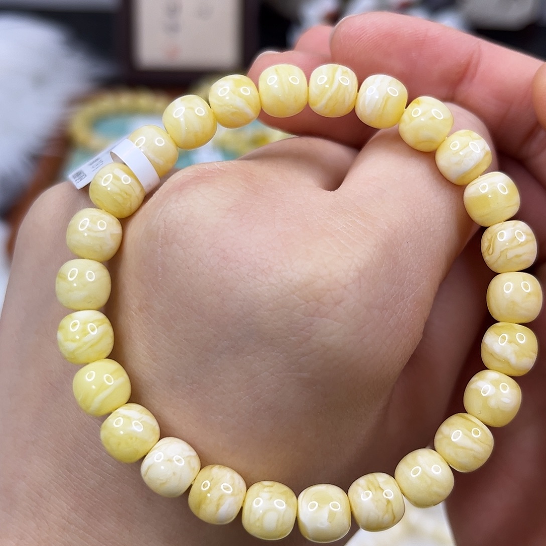 蜜蜡未镶嵌手链8.0mm满蜡虎皮手串