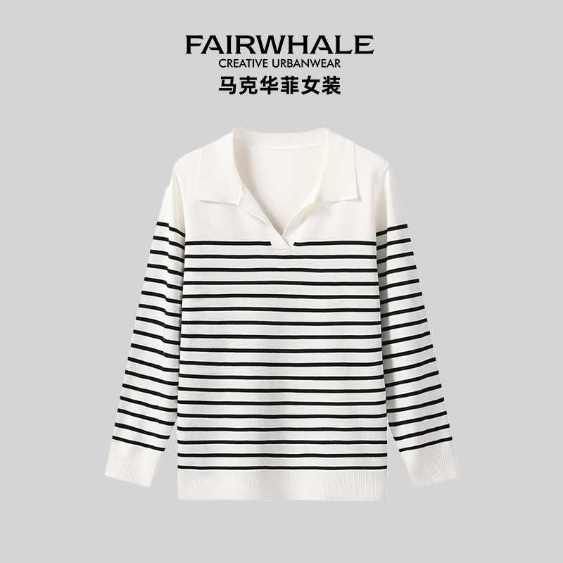 马克华菲QQ女装长袖针织条纹毛针织衫显瘦针织卫衣F53004A523