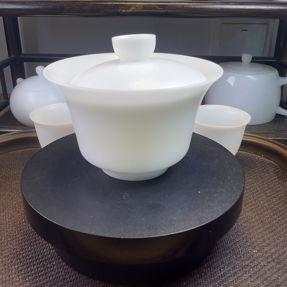 陶瓷素烧高冰马蹄盖碗一套