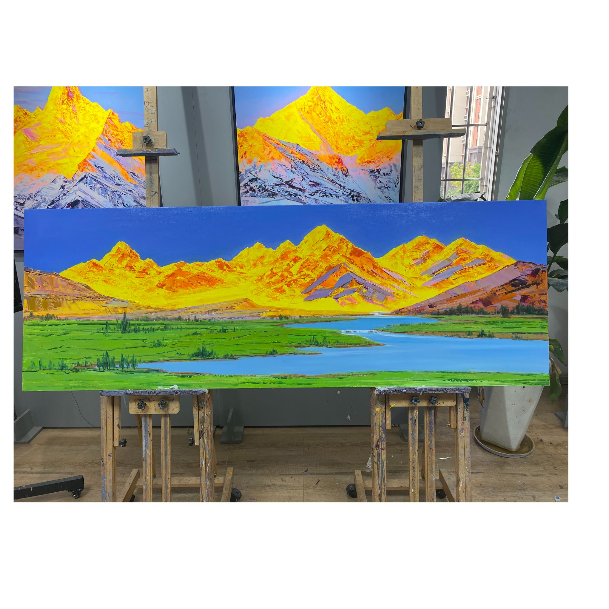 日照金山/油画/画芯70x200cm