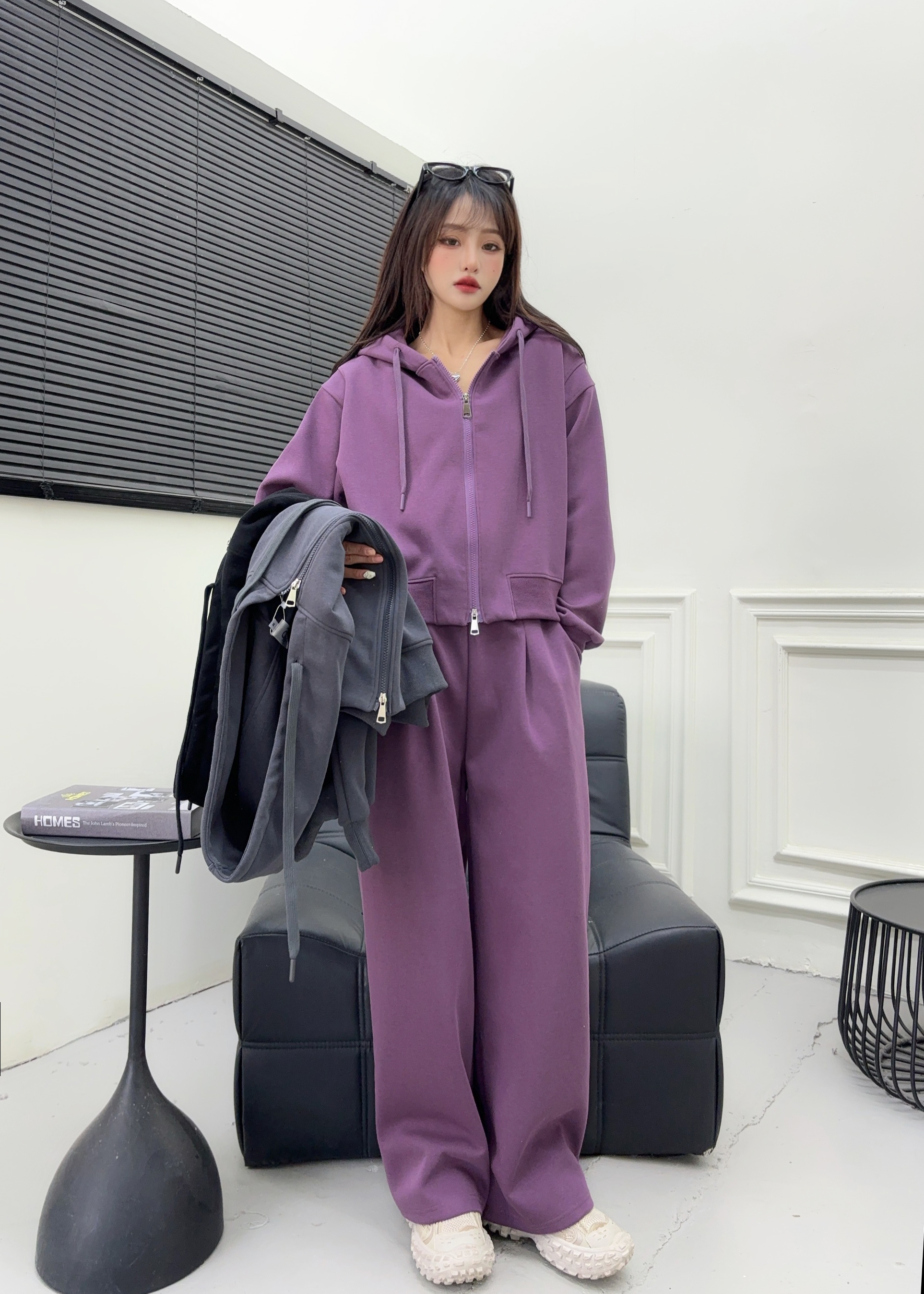 时尚运动两件套2025年春秋新款连帽显瘦百搭运动两件套网红套装女