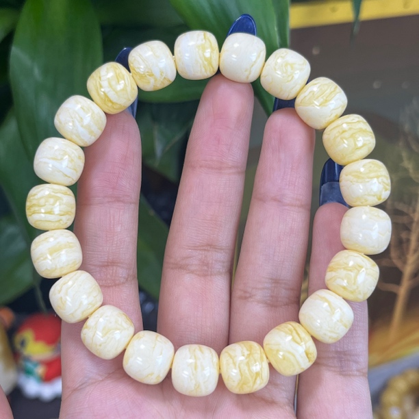 俄料瓷白金线纹虎皮妖花老型手串11.2mm纯天然原矿琥珀蜜蜡