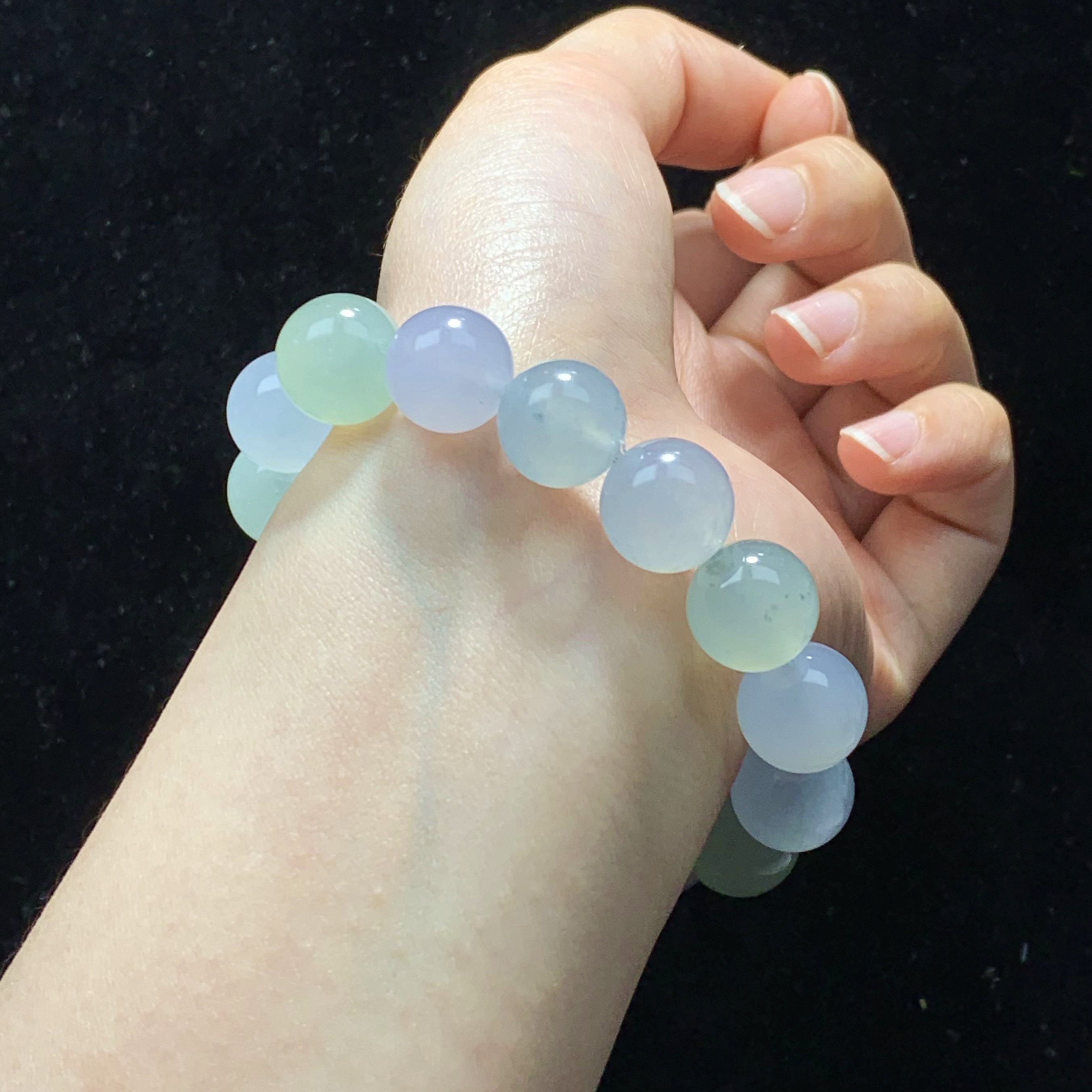 天然翡翠缅甸A货冰透马卡龙手串卡12mm蓝色时尚女款单圈