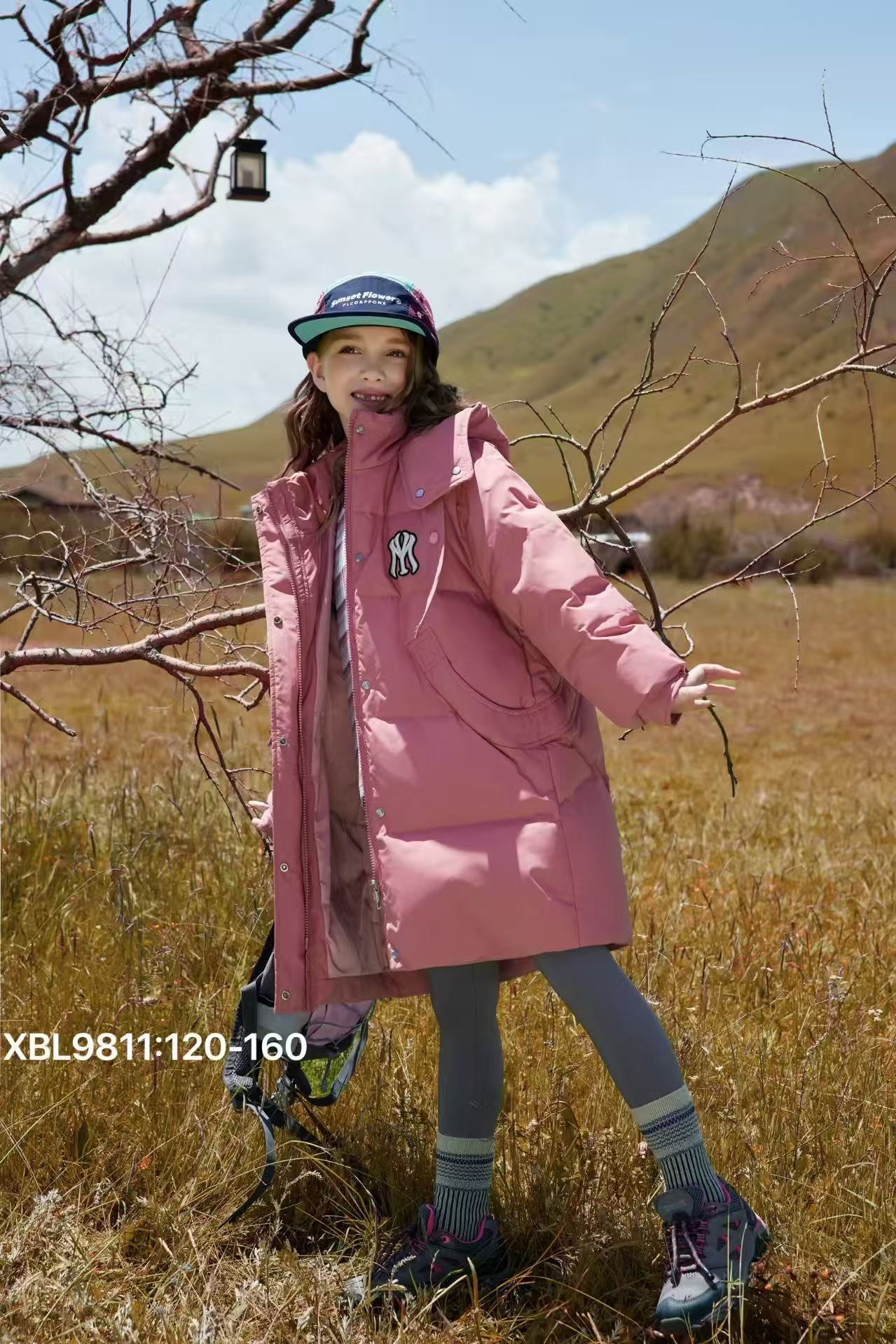 【睿妈童品】韩版字母刺绣飘带儿童羽绒服女童中长加厚羽绒服