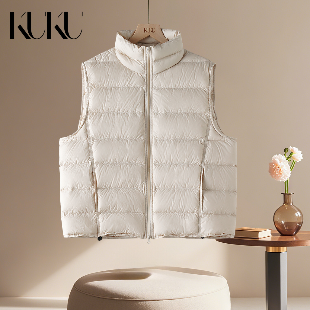 KUKU【暖宝宝】 深圳货“可溯源”90白鸭绒立领排骨羽绒马甲外套6106