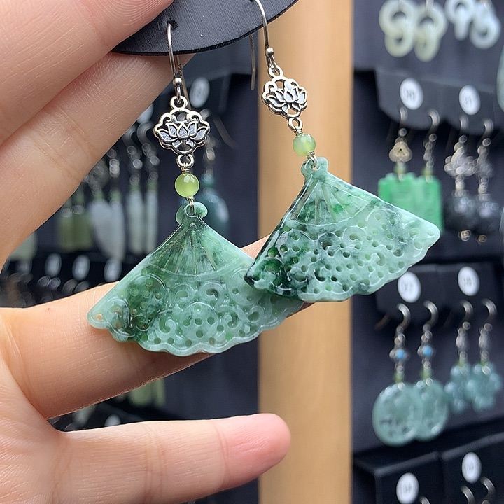 翡翠耳饰银S925镶嵌至*宝5555