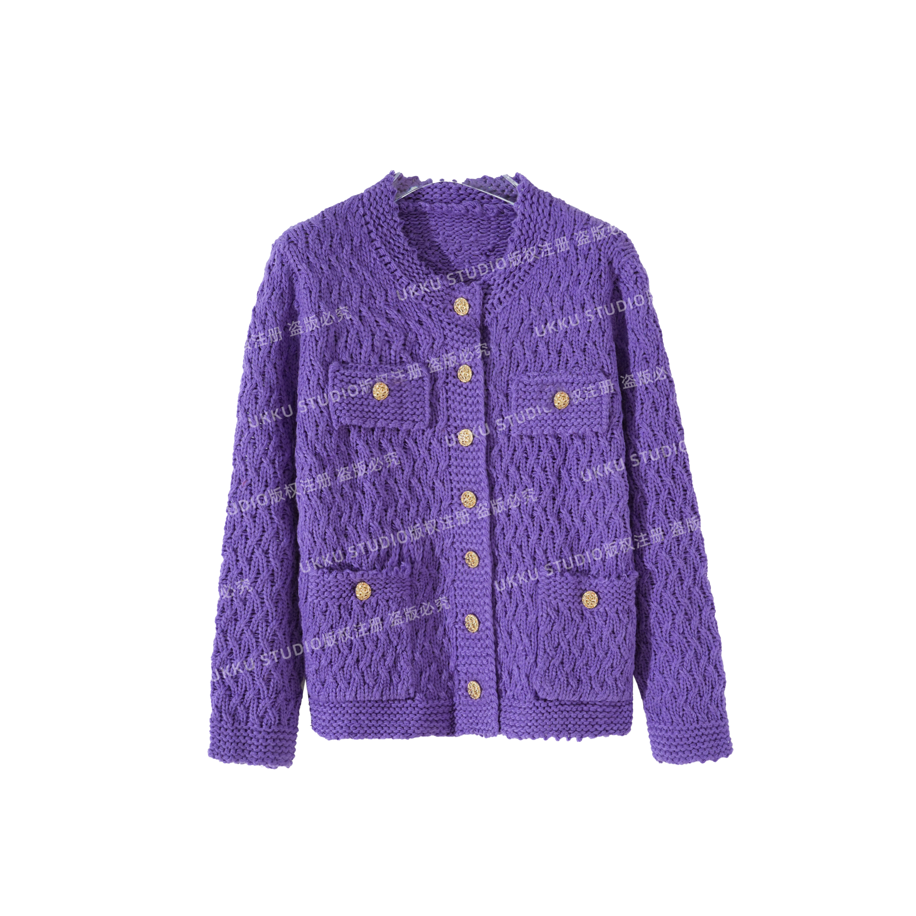 娟【UKKU STUDIO】紫色小香风排扣纯色外套315176