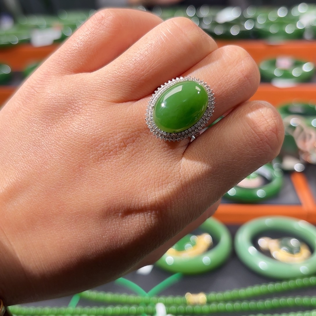 和田玉银S925镀金镶嵌戒指