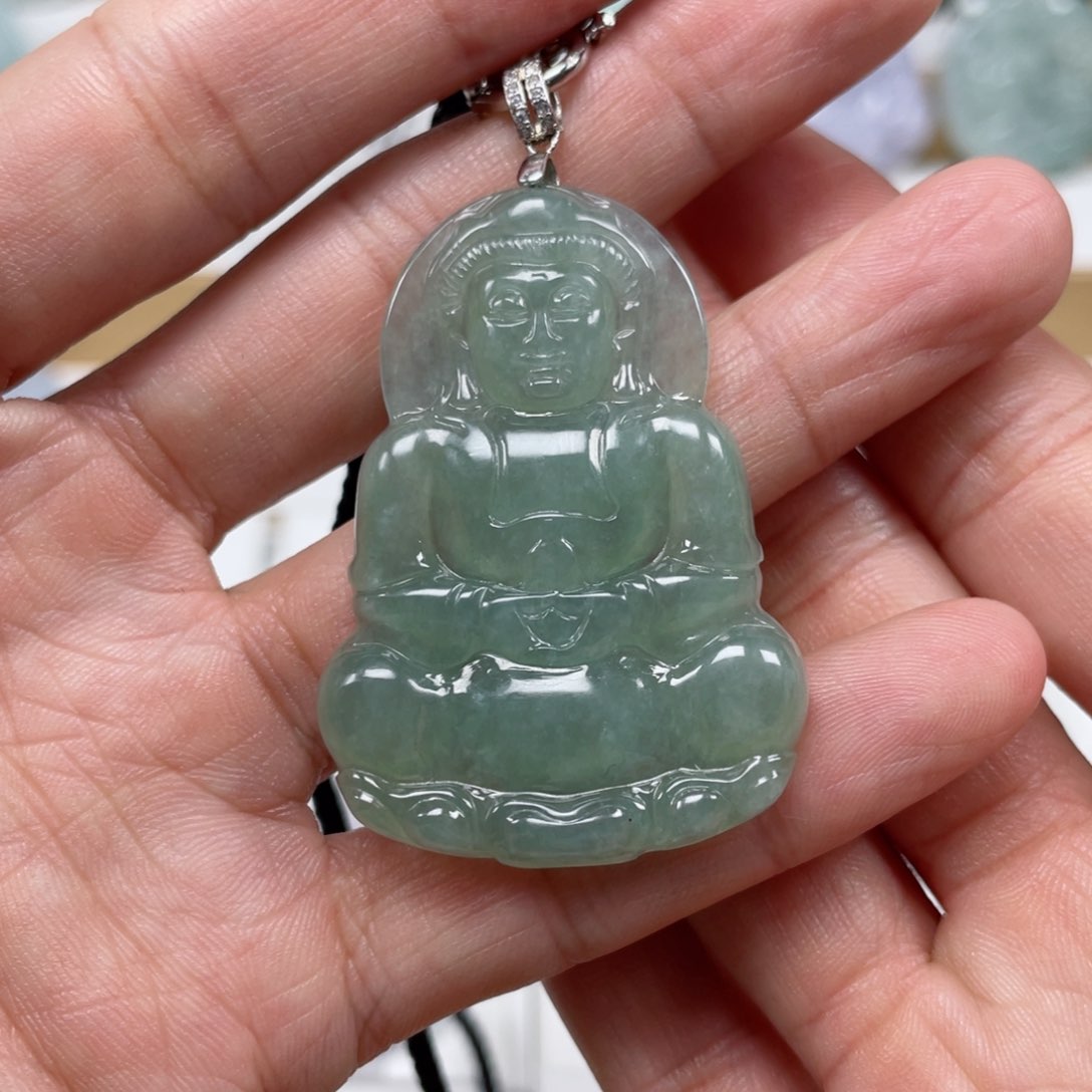 翡翠颈饰未镶嵌天然翡翠A货观音28号