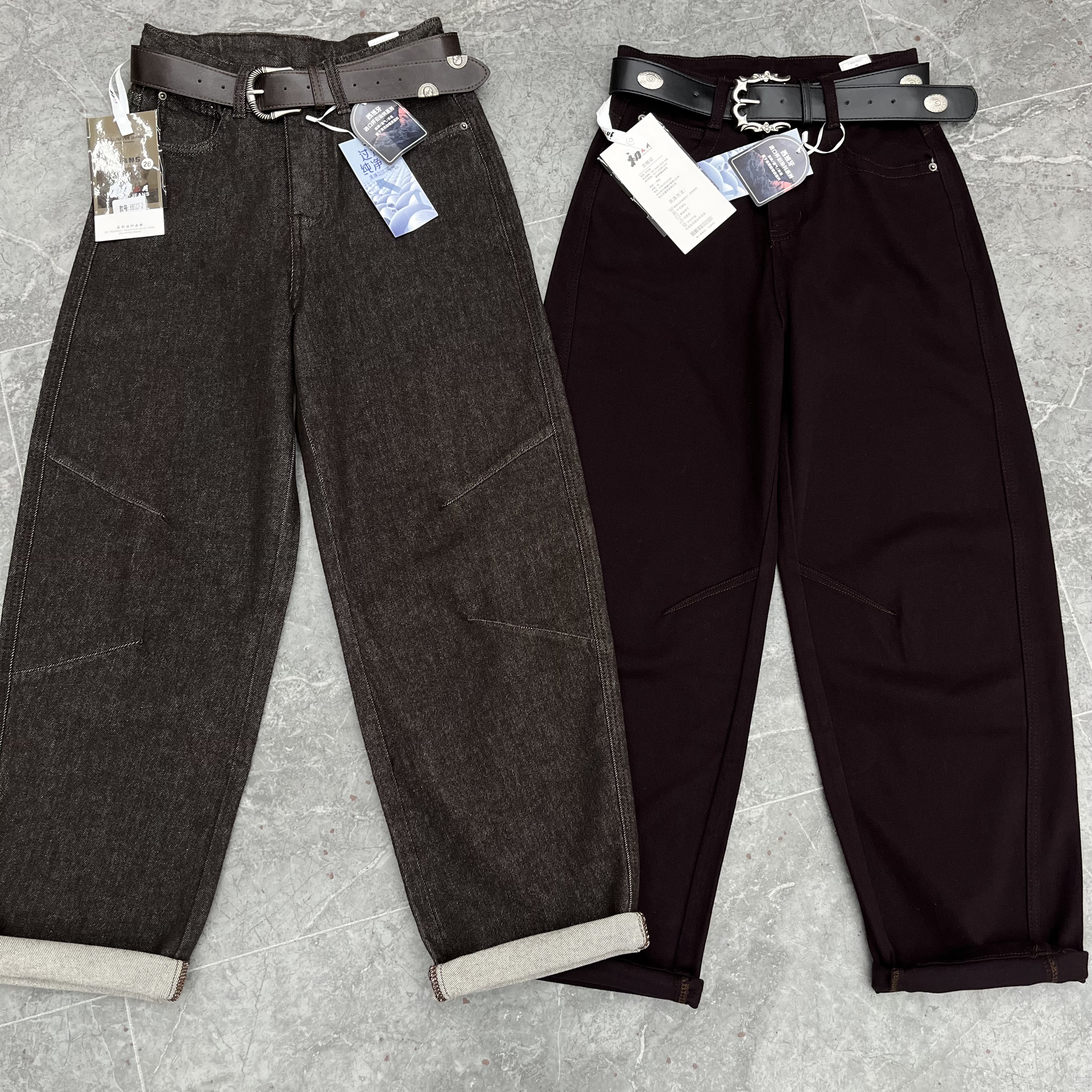 欧货太妃咖高档弯刀裤特调咖棕色系2025秋冬季新款牛仔裤女88517