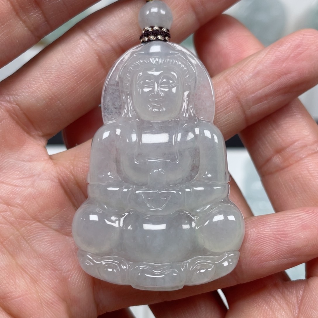 翡翠颈饰未镶嵌天然翡翠A货观音50号