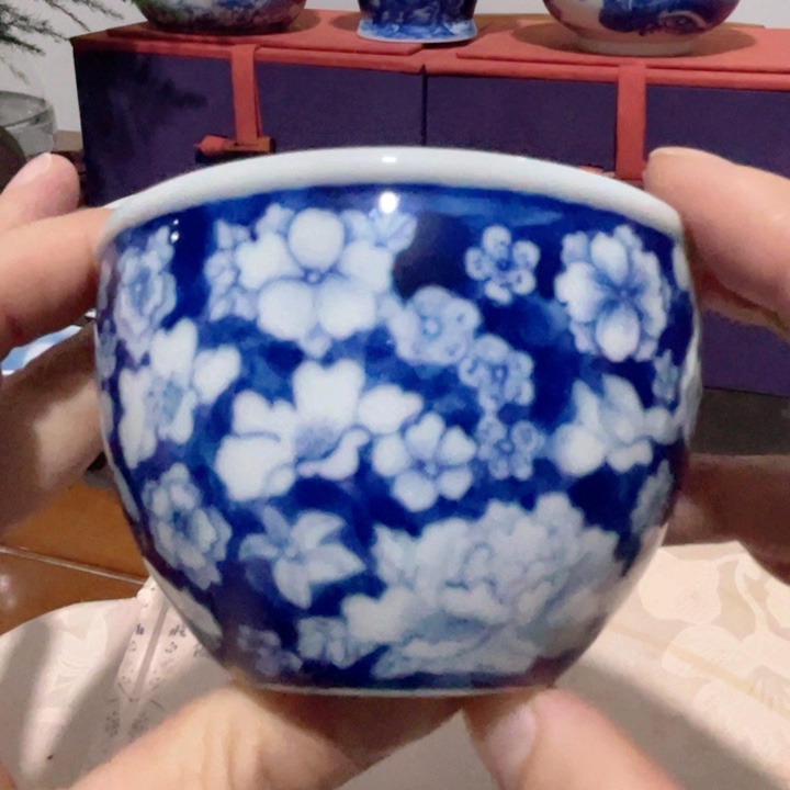 青花万花心缸杯杯