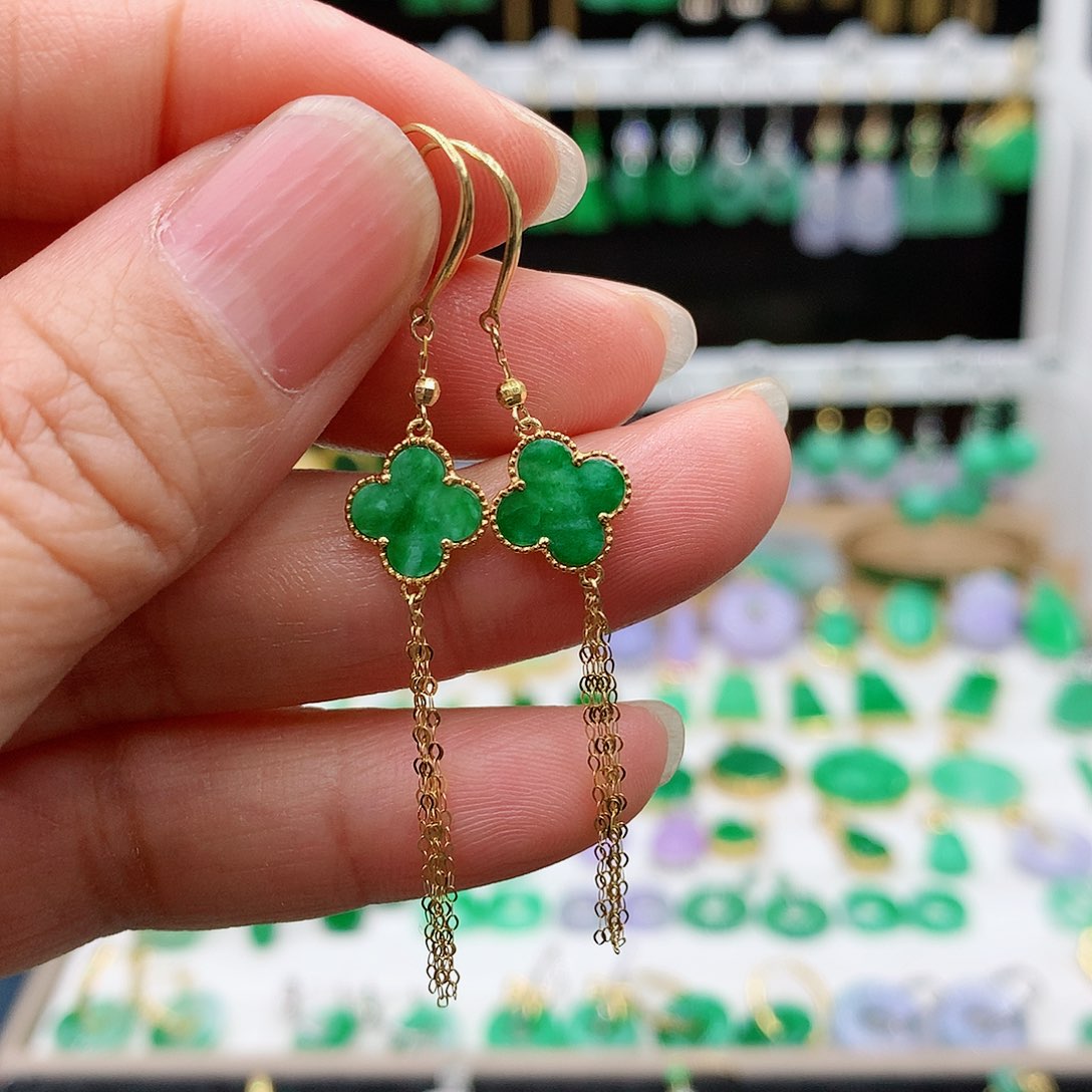 翡翠耳饰18K金镶嵌的