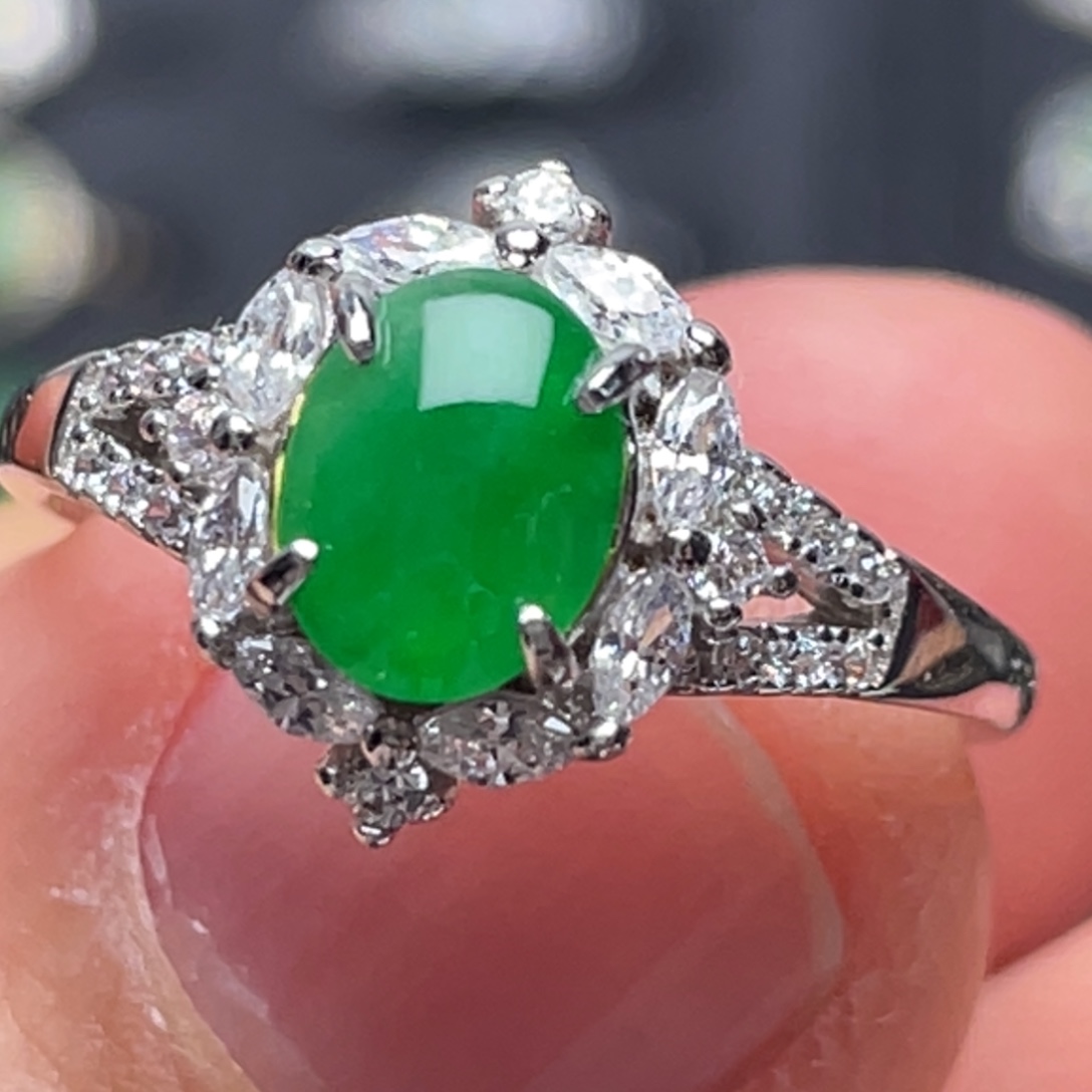 翡翠银S925镶嵌戒指纯天然缅甸翡翠A货