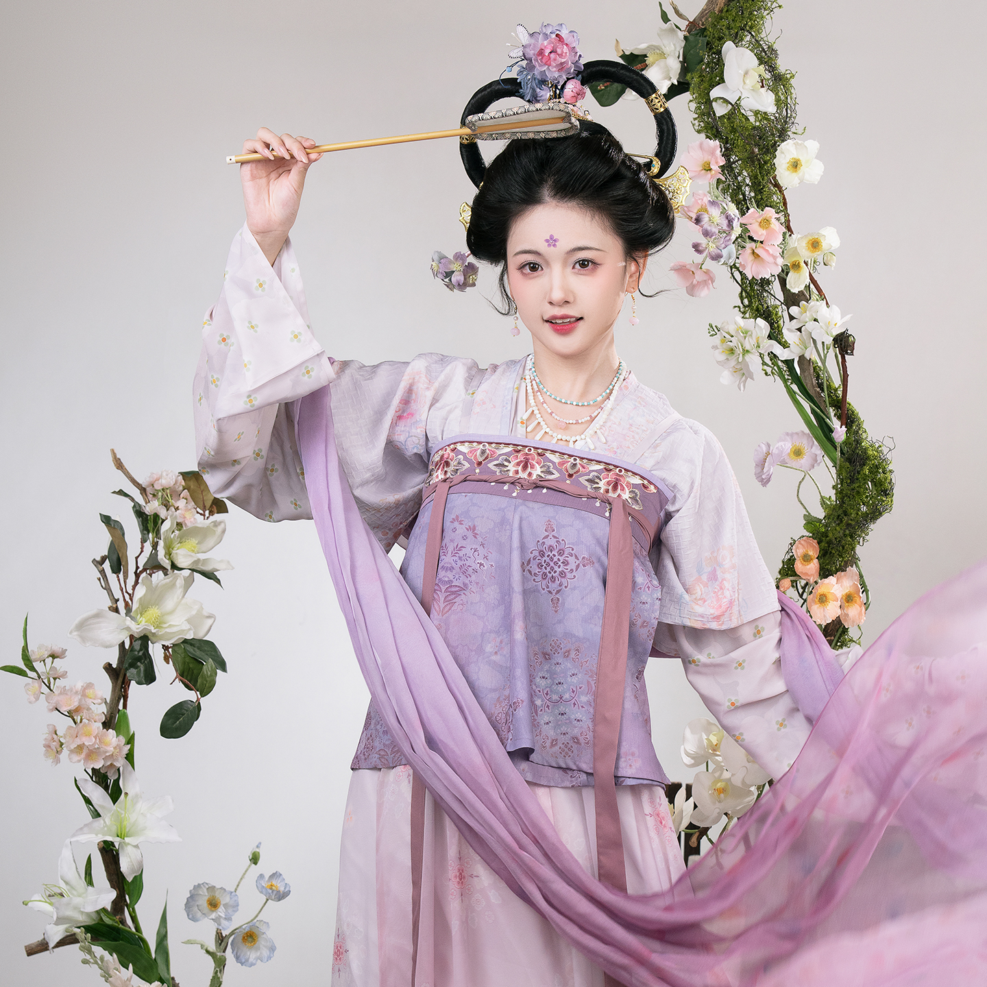 山迟【相思】汉服复原唐制风何家村窖藏齐胸襦裙少女紫春夏秋披帛