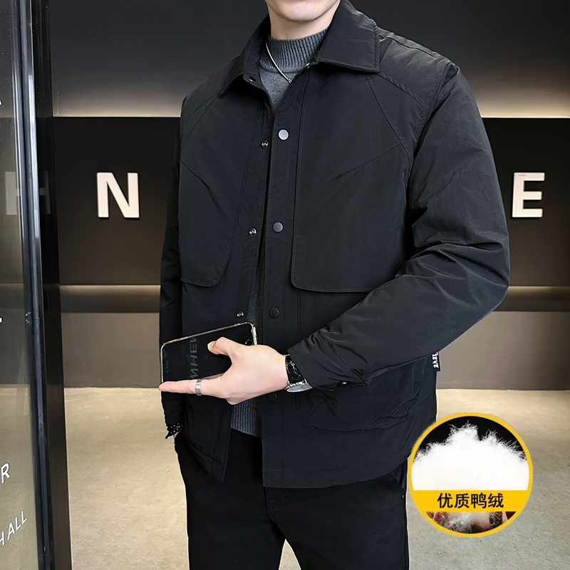 国标鸭绒羽绒男装保暖轻薄款外套秋冬宽松春秋翻领男士短款潮流帅