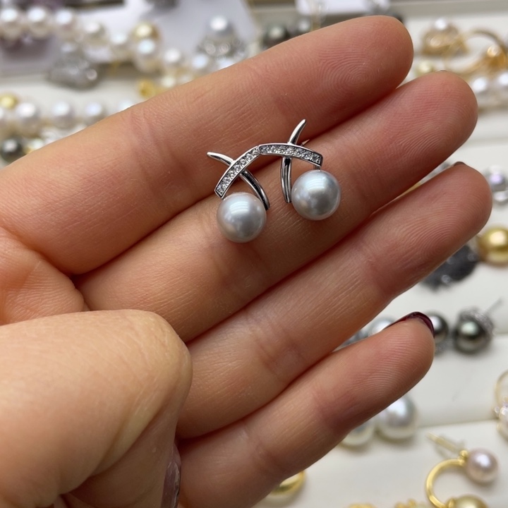 海水珍珠耳饰银S925镶嵌