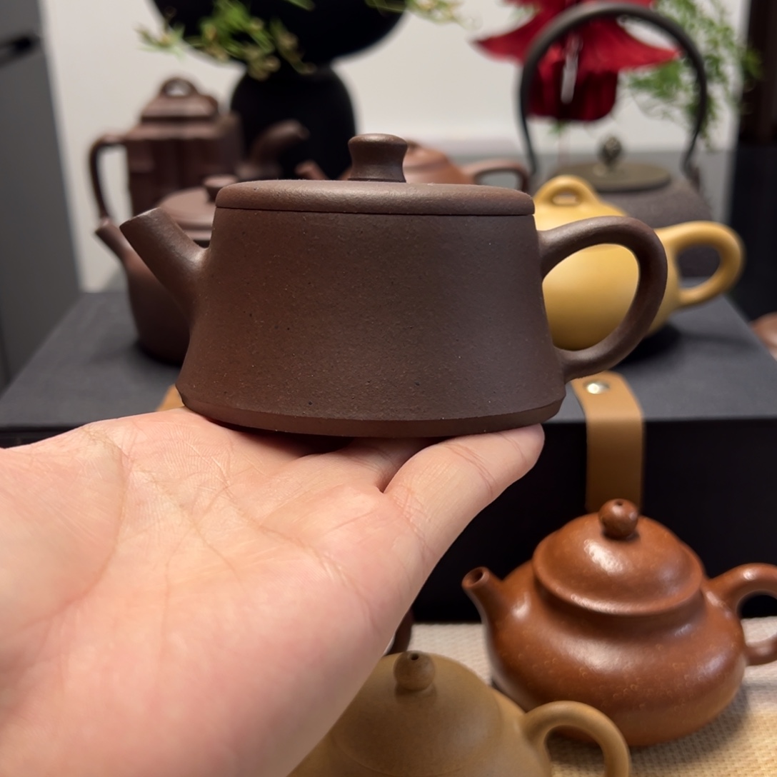 紫砂茶壶精工半手羊角山紫泥云柱180cc