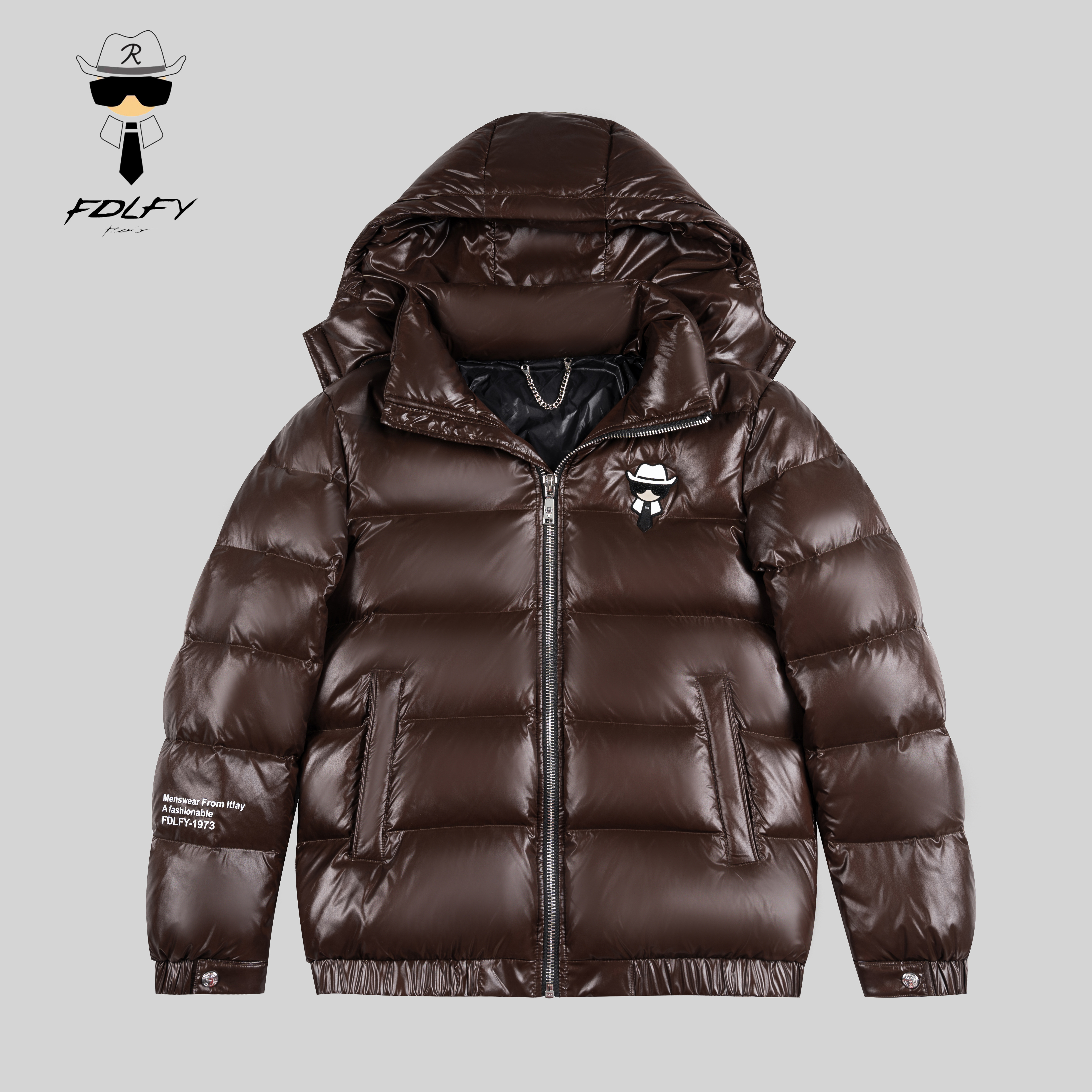 FDLFY老佛爷2025冬季可拆卸帽羽绒服防风经典百搭咖色短款休闲